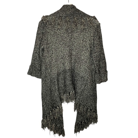 Kensie Boho 3/4 Sleeve Open Front Fringe Cardigan Gray Extra Small - Picture 2 of 8